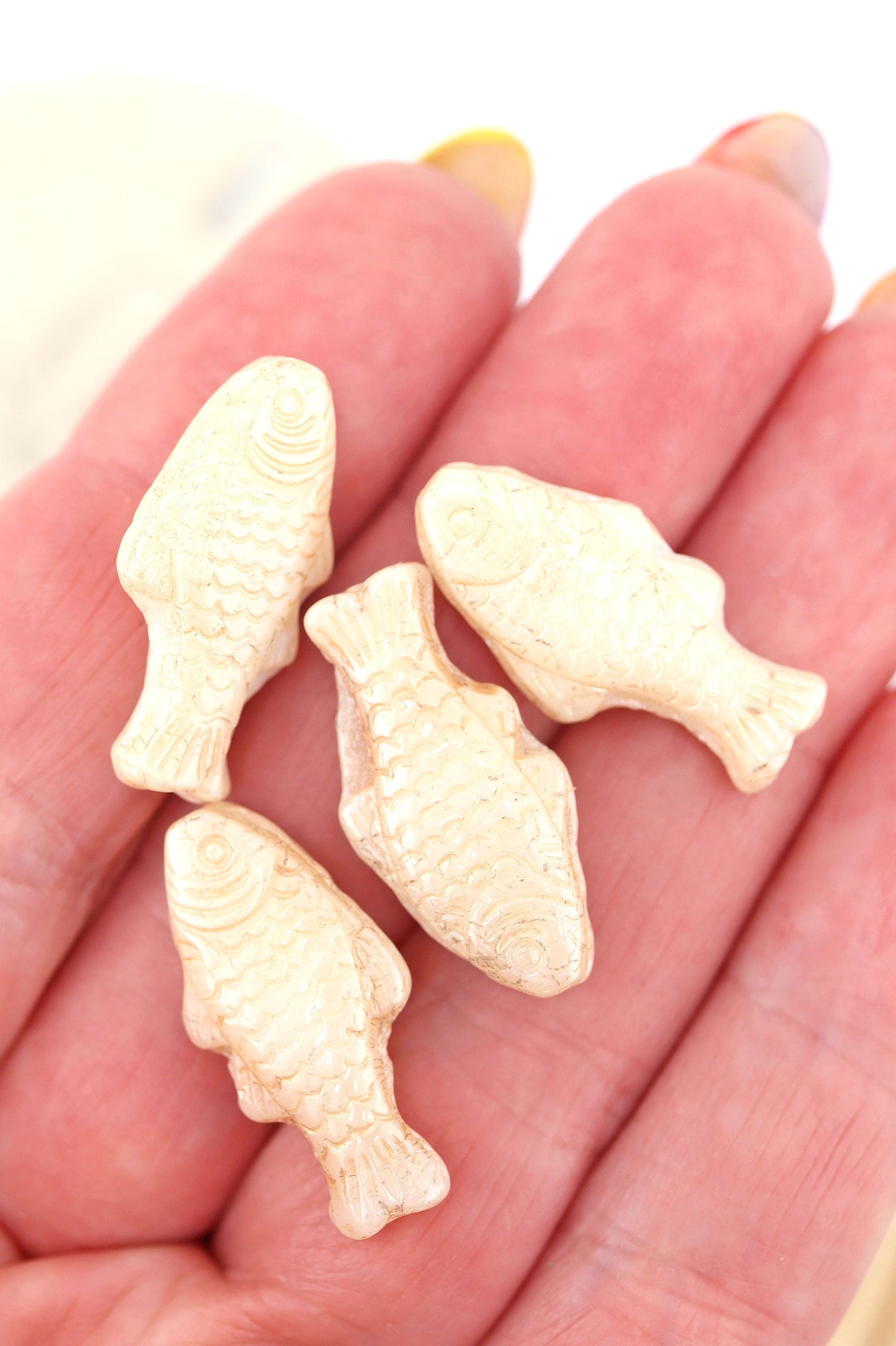 Big Fish Beads, Pressed Czech Glass, 24x11mm, 4 Sardine Girl Summer Beads