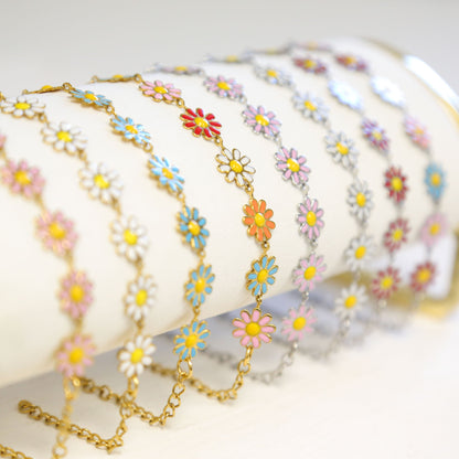 DAINTY DAISY - Flower Chain Accent Bracelet - Adjustable