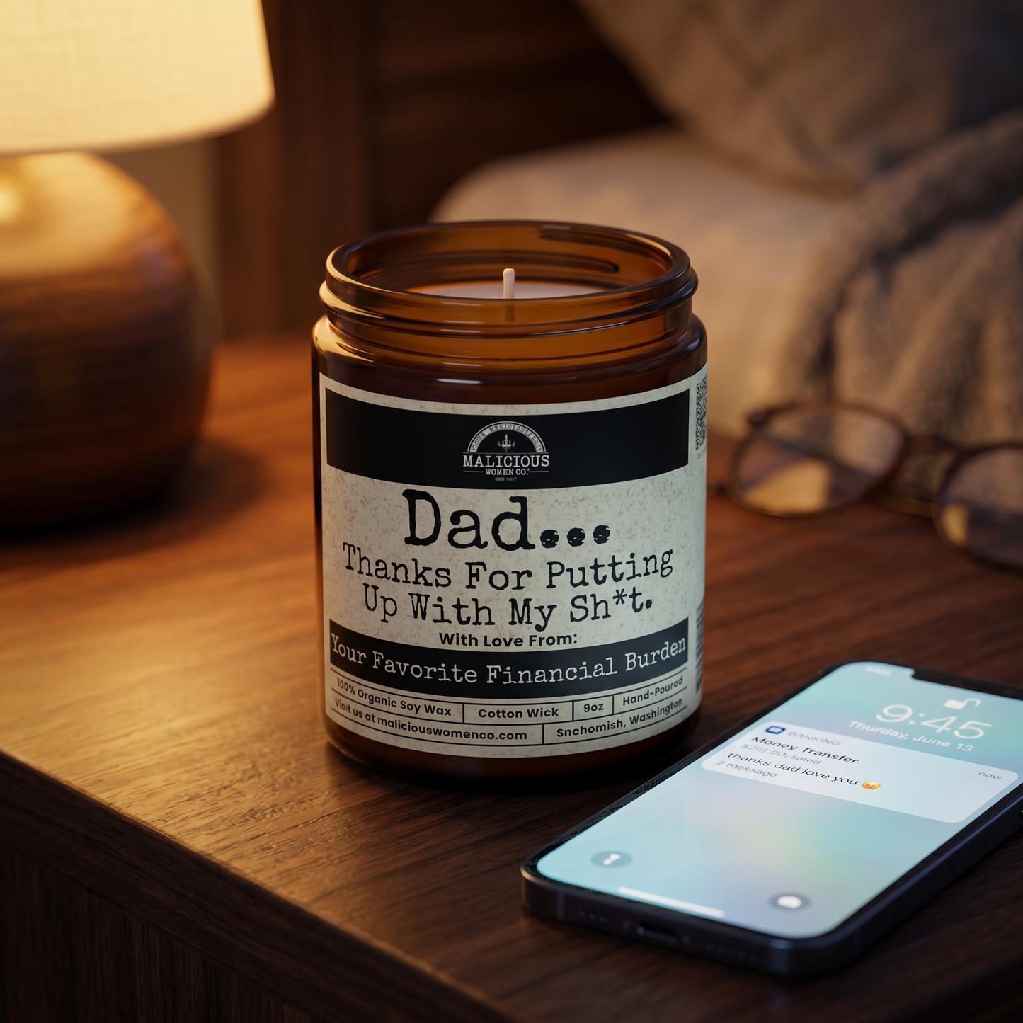Dad... Thanks For Putting Up With My Sh*t 9oz Family Candle Malicious Women Co