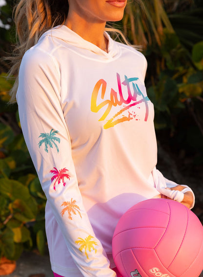 'Seas The Day' UPF 50+ Hooded Long Sleeve | White Solar
