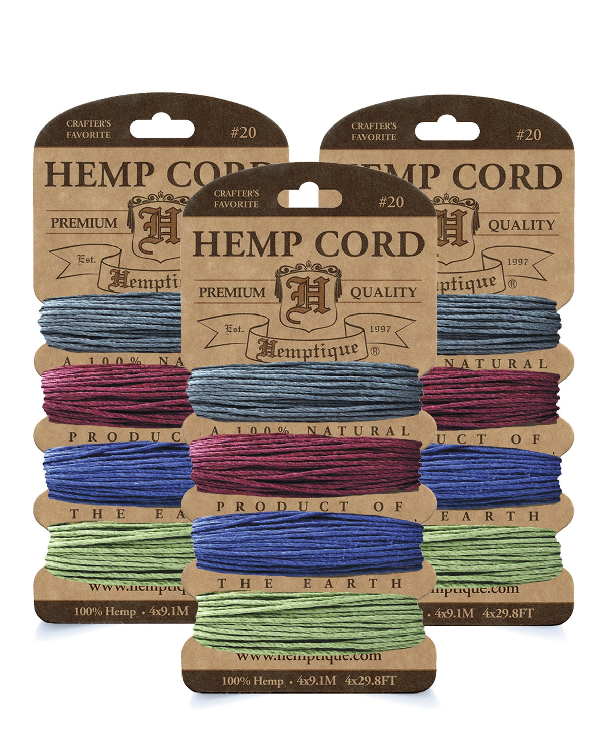 #20 (1mm) Hemp Cord 4-Color Card Value Packs