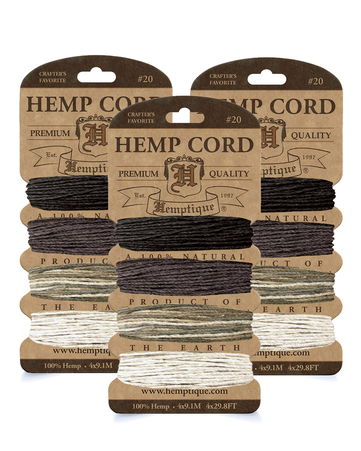 #20 (1mm) Hemp Cord 4-Color Card Value Packs