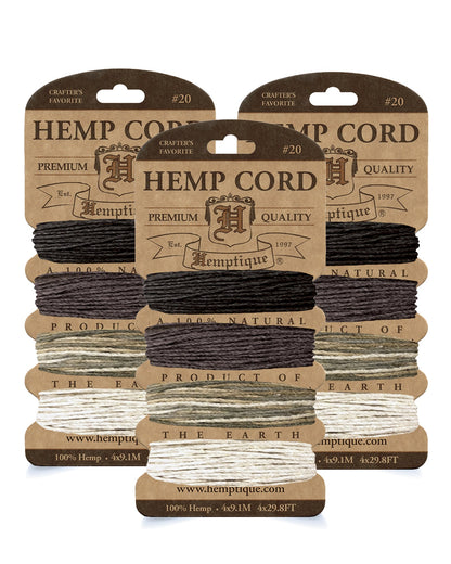 #20 (1mm) Hemp Cord 4-Color Card Value Packs