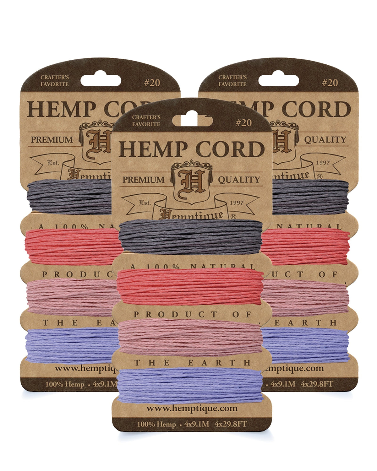 #20 (1mm) Hemp Cord 4-Color Card Value Packs