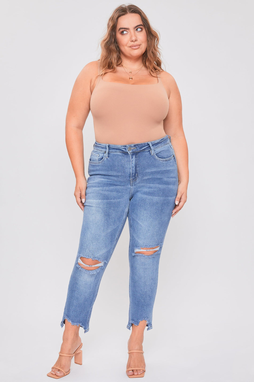 Women's Plus Dream Slim Straight Ankle Jeans With Hem Destruction