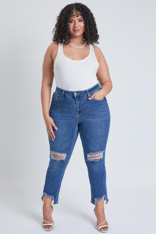 Women's Plus Dream Slim Straight Ankle Jeans With Hem Destruction