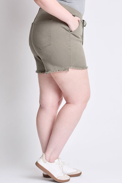 Women's Plus Frayed Hem Pull-on Shorts