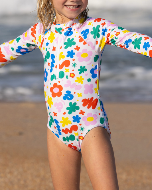 Retro Squiggles Girls Zip Front One Piece