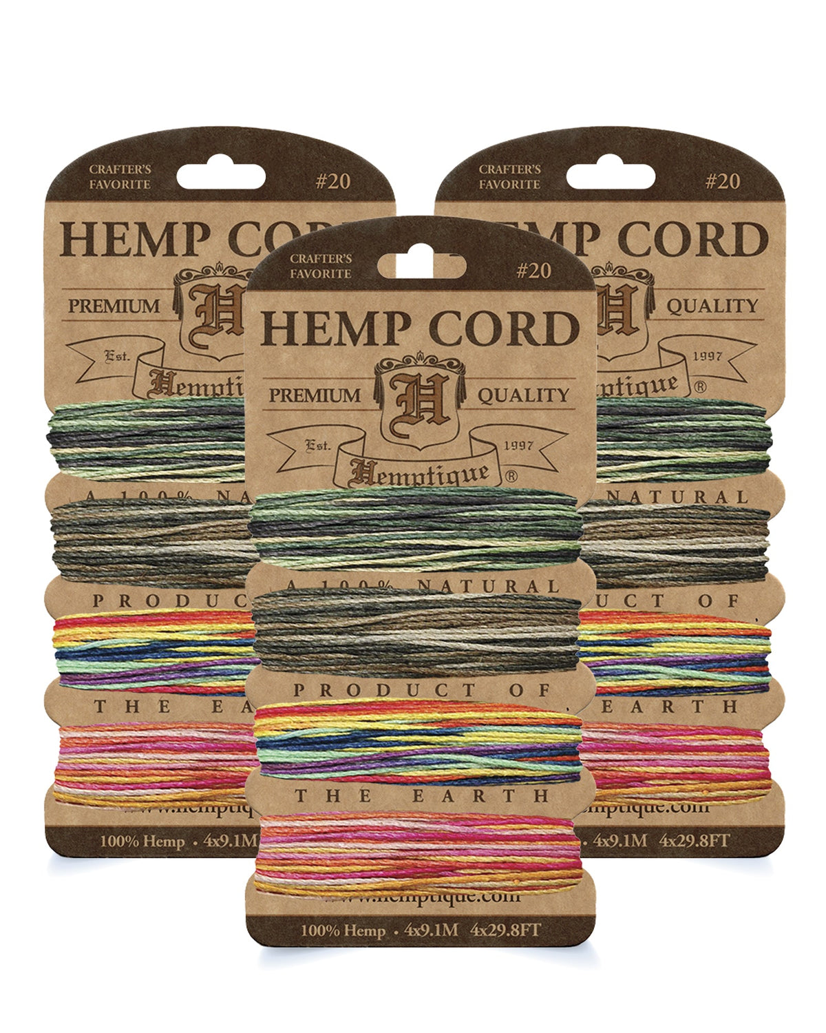 #20 (1mm) Hemp Cord 4-Color Card Value Packs