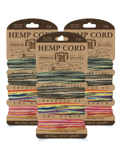 #20 (1mm) Hemp Cord 4-Color Card Value Packs