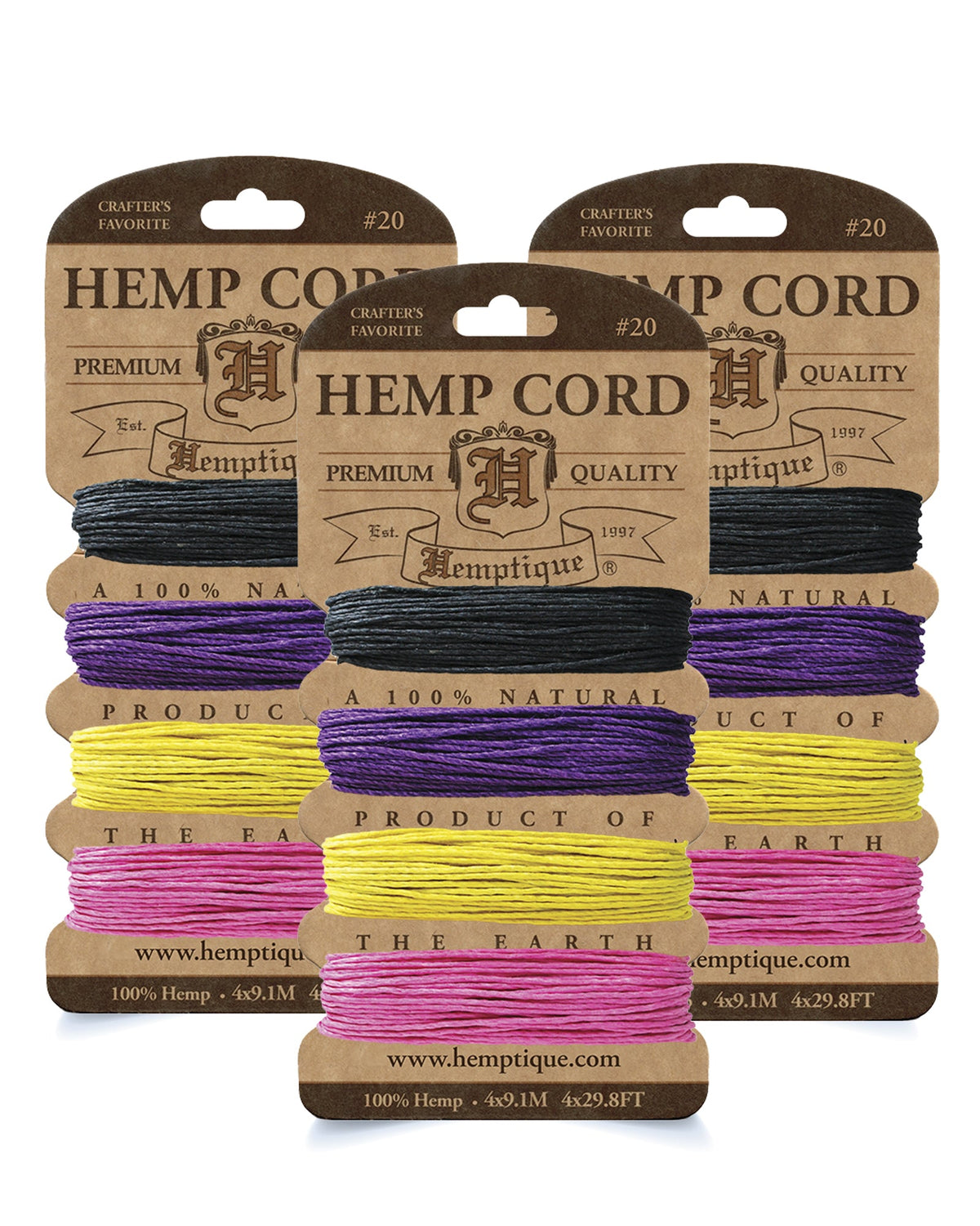 #20 (1mm) Hemp Cord 4-Color Card Value Packs