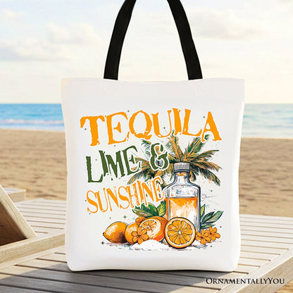 Tequila Lime & Sunshine Tote Bag, Trendy Summer Drinking Gift Shopper