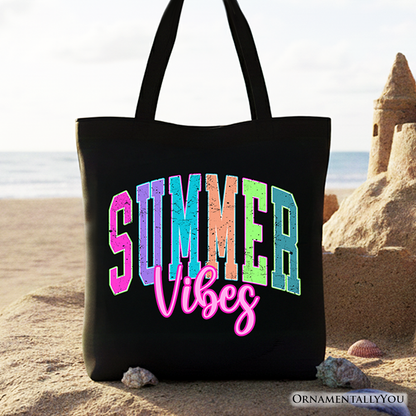 Summer Vibes Neon Varsity Tote Bag, Retro Beach Gift Shopper