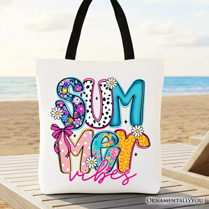 Summer Vibes Retro Floral Tote Bag, Coastal Beach Gift Shopper