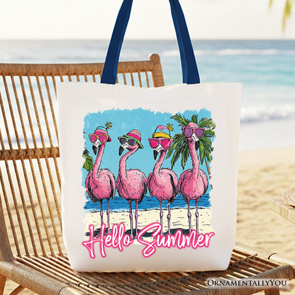 Flamingo Hello Summer Tote Bag, Tropical Beach Vacation Gift Shopper