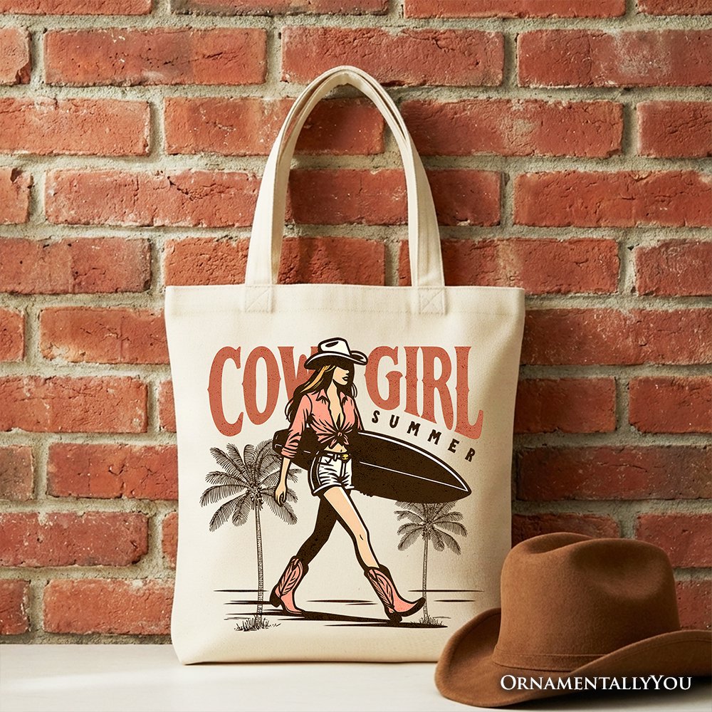 Cowgirl Summer Surf Tote Bag, Retro Western Beach Gift Shopper for Free-Spirited Women