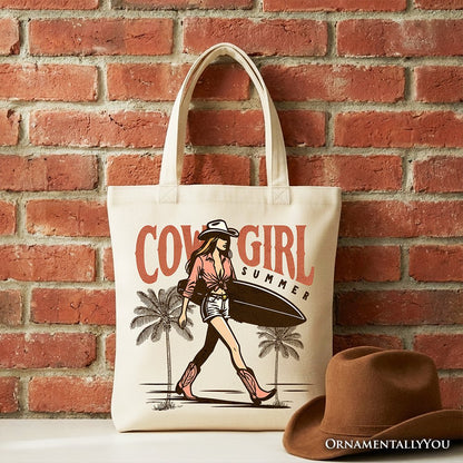 Cowgirl Summer Surf Tote Bag, Retro Western Beach Gift Shopper for Free-Spirited Women