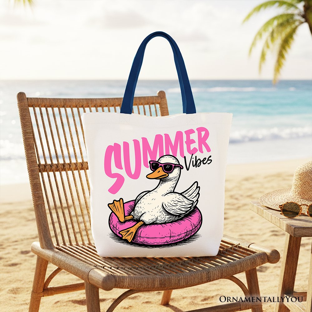 Summer Vibes Goose Tote Bag, Funny Beach Vacation Gift Shopper