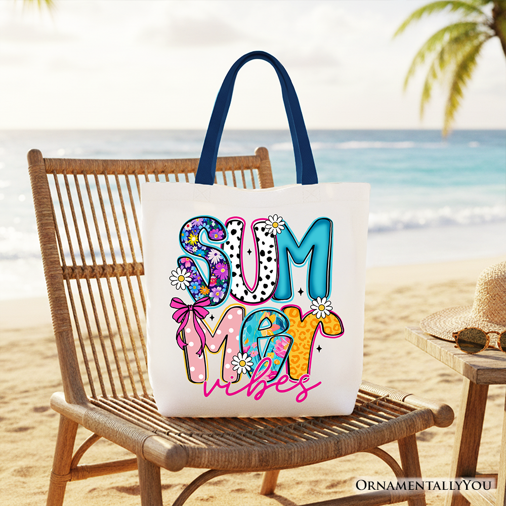 Summer Vibes Retro Floral Tote Bag, Coastal Beach Gift Shopper