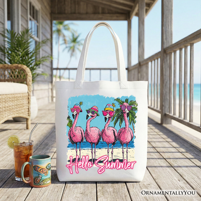 Flamingo Hello Summer Tote Bag, Tropical Beach Vacation Gift Shopper