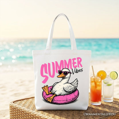 Summer Vibes Goose Tote Bag, Funny Beach Vacation Gift Shopper