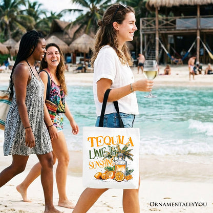 Tequila Lime & Sunshine Tote Bag, Trendy Summer Drinking Gift Shopper