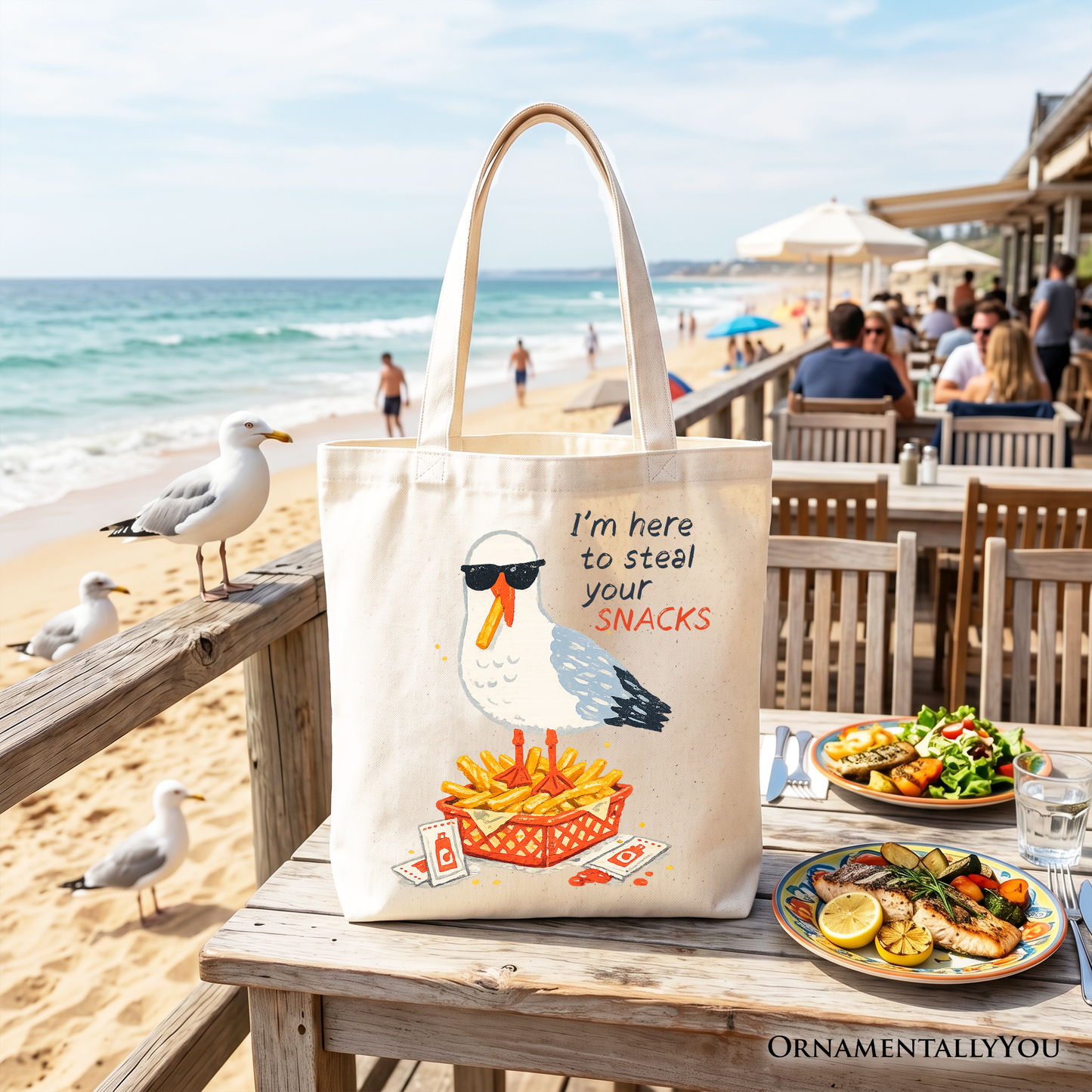 I'm Here To Steal Your Snacks Seagull Tote Bag, Funny Summer Beach Gift Shopper