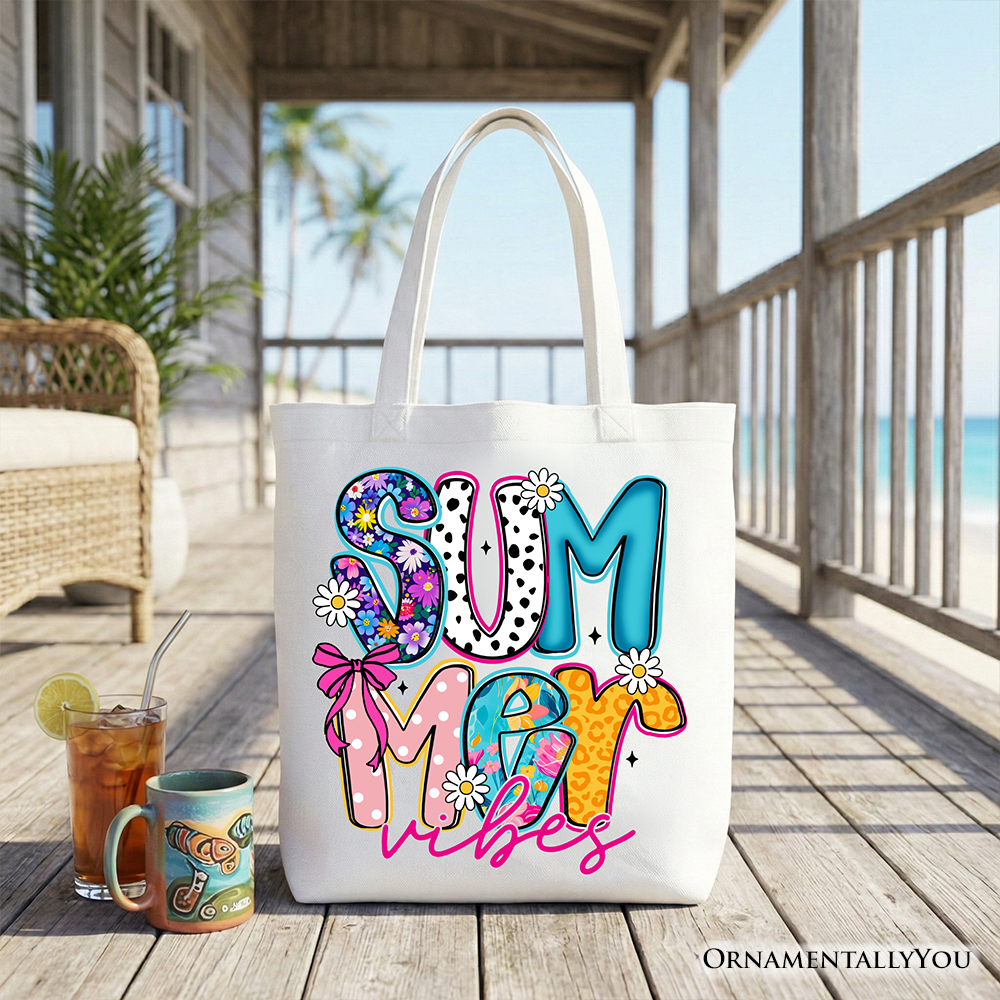 Summer Vibes Retro Floral Tote Bag, Coastal Beach Gift Shopper