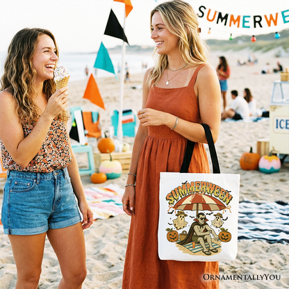 Summerween Vampire Dracula Tote Bag, Retro Halloween Beach Gift Shopper for Horror Spooky Summer Season