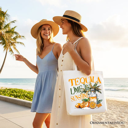 Tequila Lime & Sunshine Tote Bag, Trendy Summer Drinking Gift Shopper