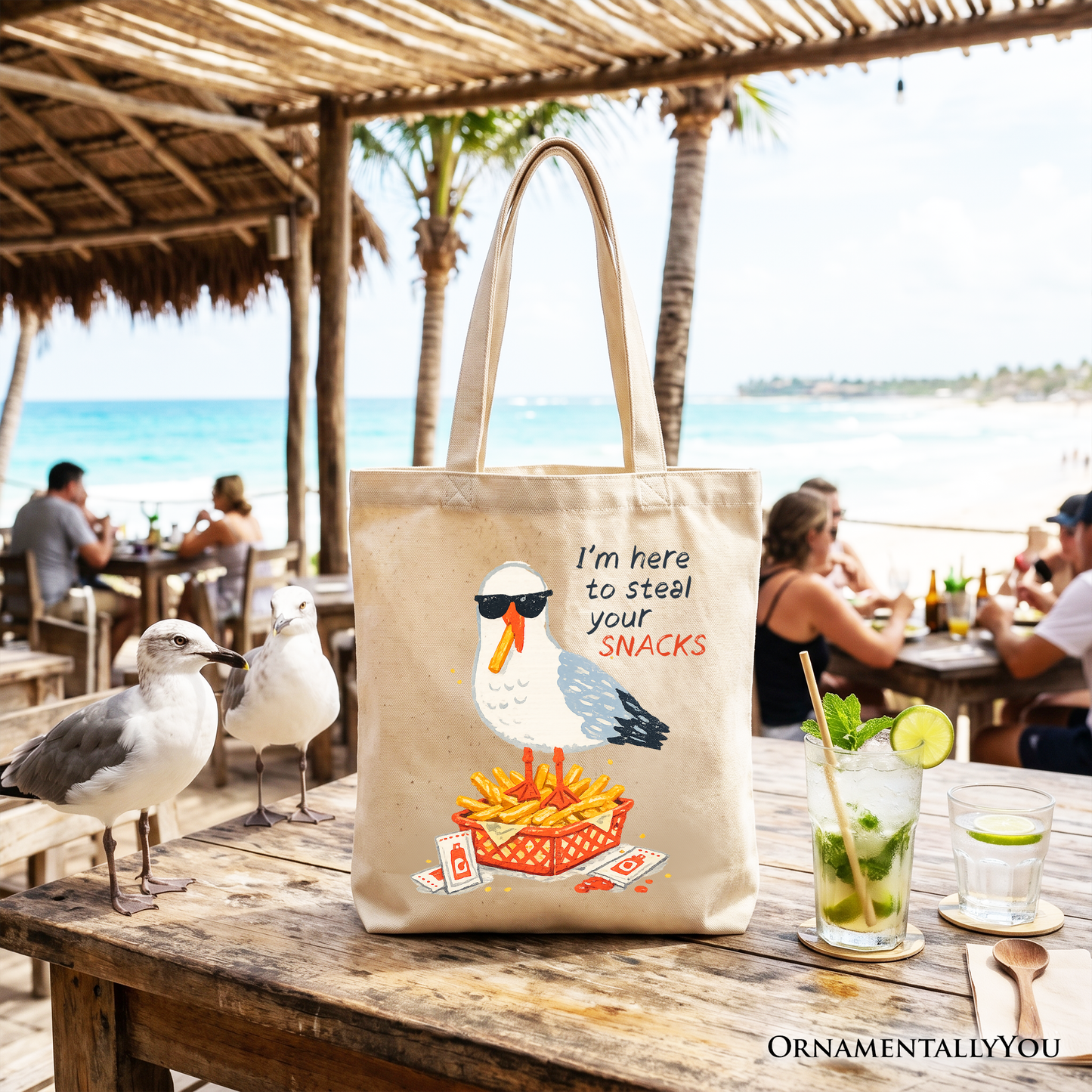 I'm Here To Steal Your Snacks Seagull Tote Bag, Funny Summer Beach Gift Shopper