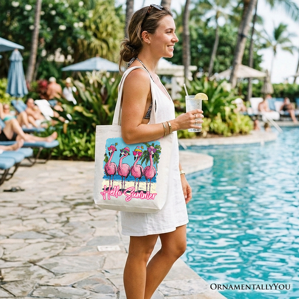 Flamingo Hello Summer Tote Bag, Tropical Beach Vacation Gift Shopper