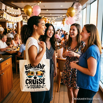 Birthday Cruise Squad Tote Bag, Tropical Vacation Cruise Trip Gift Shopper