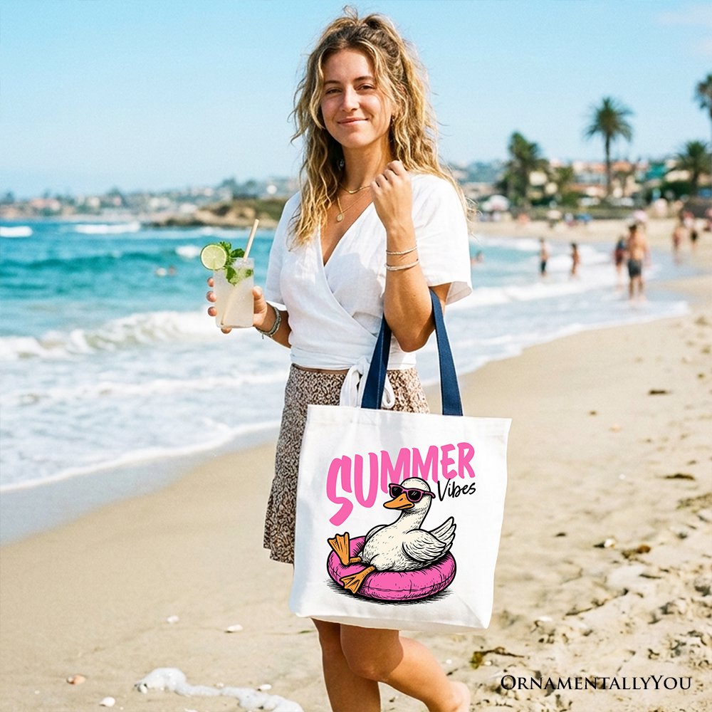 Summer Vibes Goose Tote Bag, Funny Beach Vacation Gift Shopper