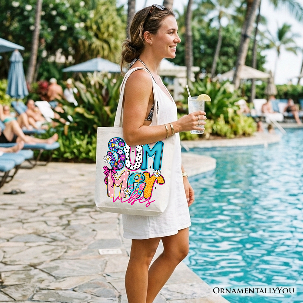 Summer Vibes Retro Floral Tote Bag, Coastal Beach Gift Shopper