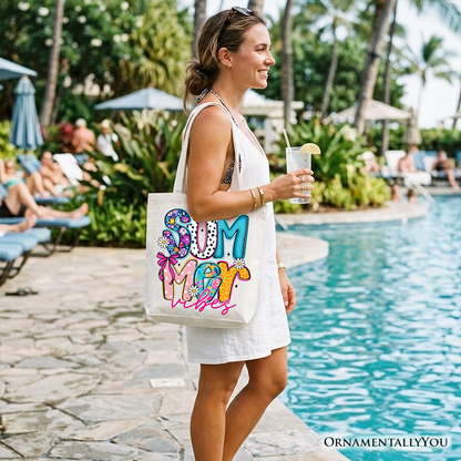 Summer Vibes Retro Floral Tote Bag, Coastal Beach Gift Shopper
