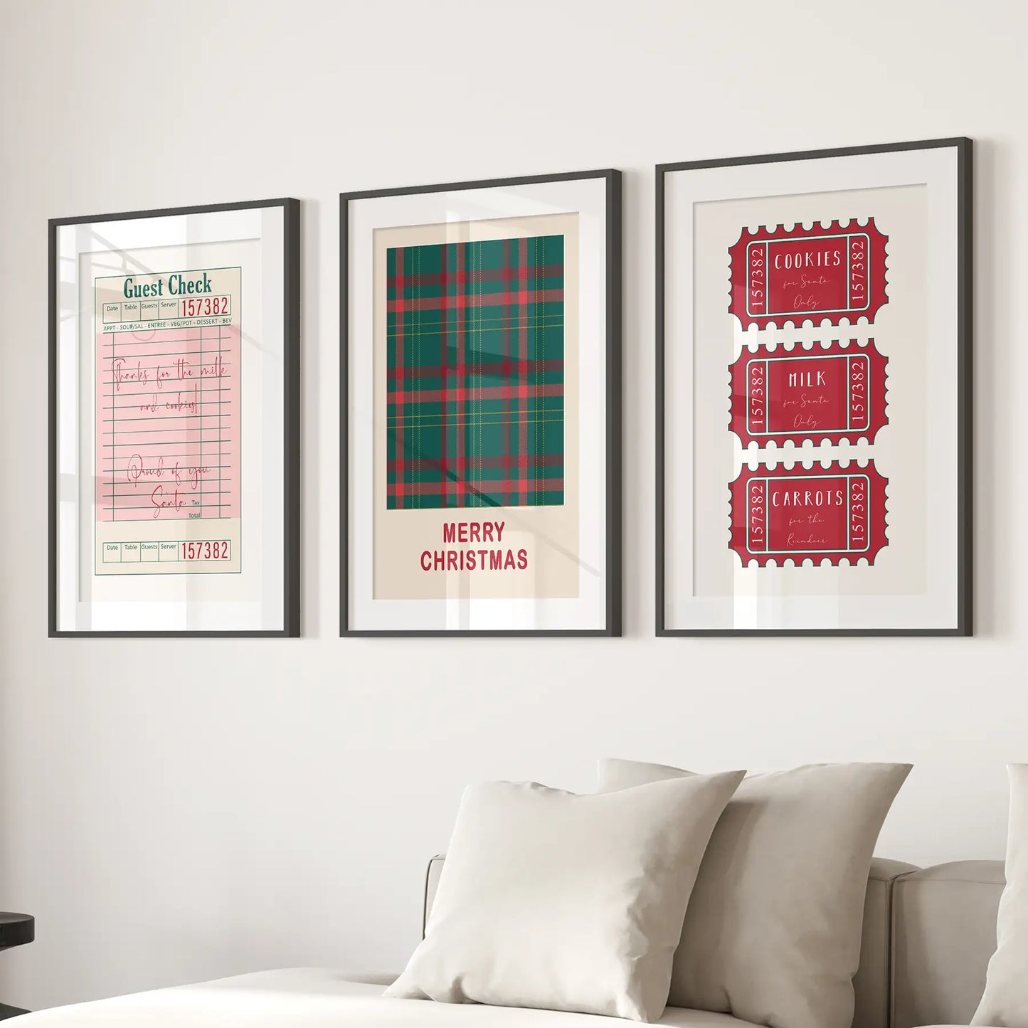 Christmas Wall Art Set. Guest Check, Santa Tickets