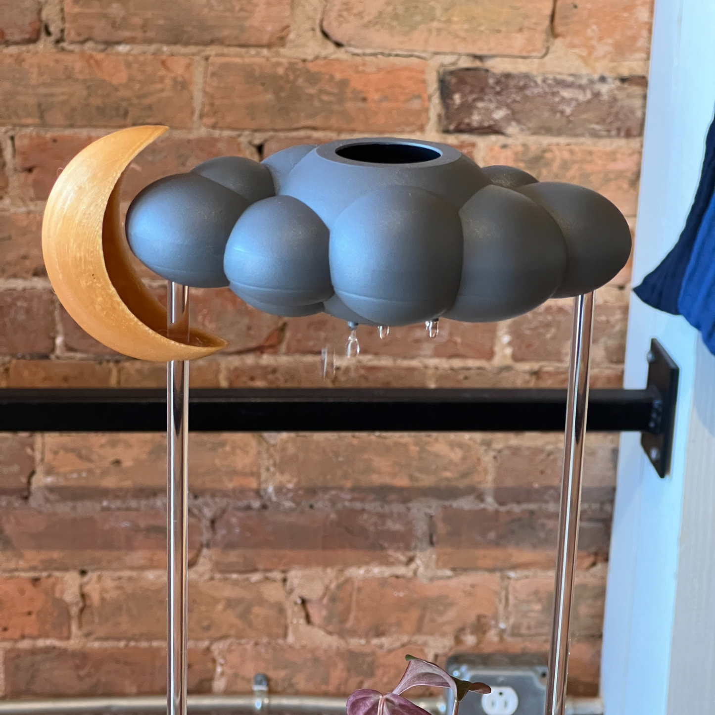 Stormy Dripping Rain Cloud with Moon Charm