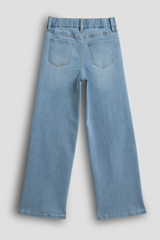 Girls Wide Leg Elastic Waist Jeans