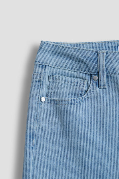 Girls Wide Leg Twill Stripe Pant