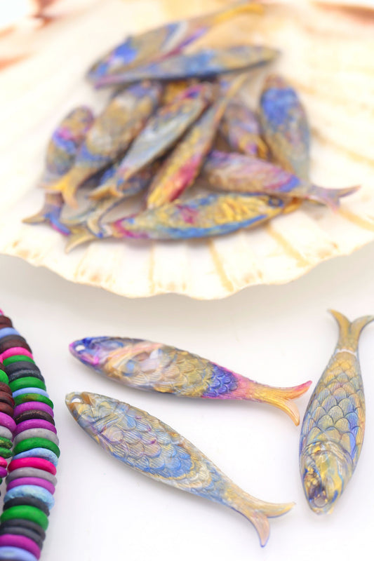 Galaxy Swirl Fish Beach Charm, German Resin Amulet, 48mm, 1 Pendant