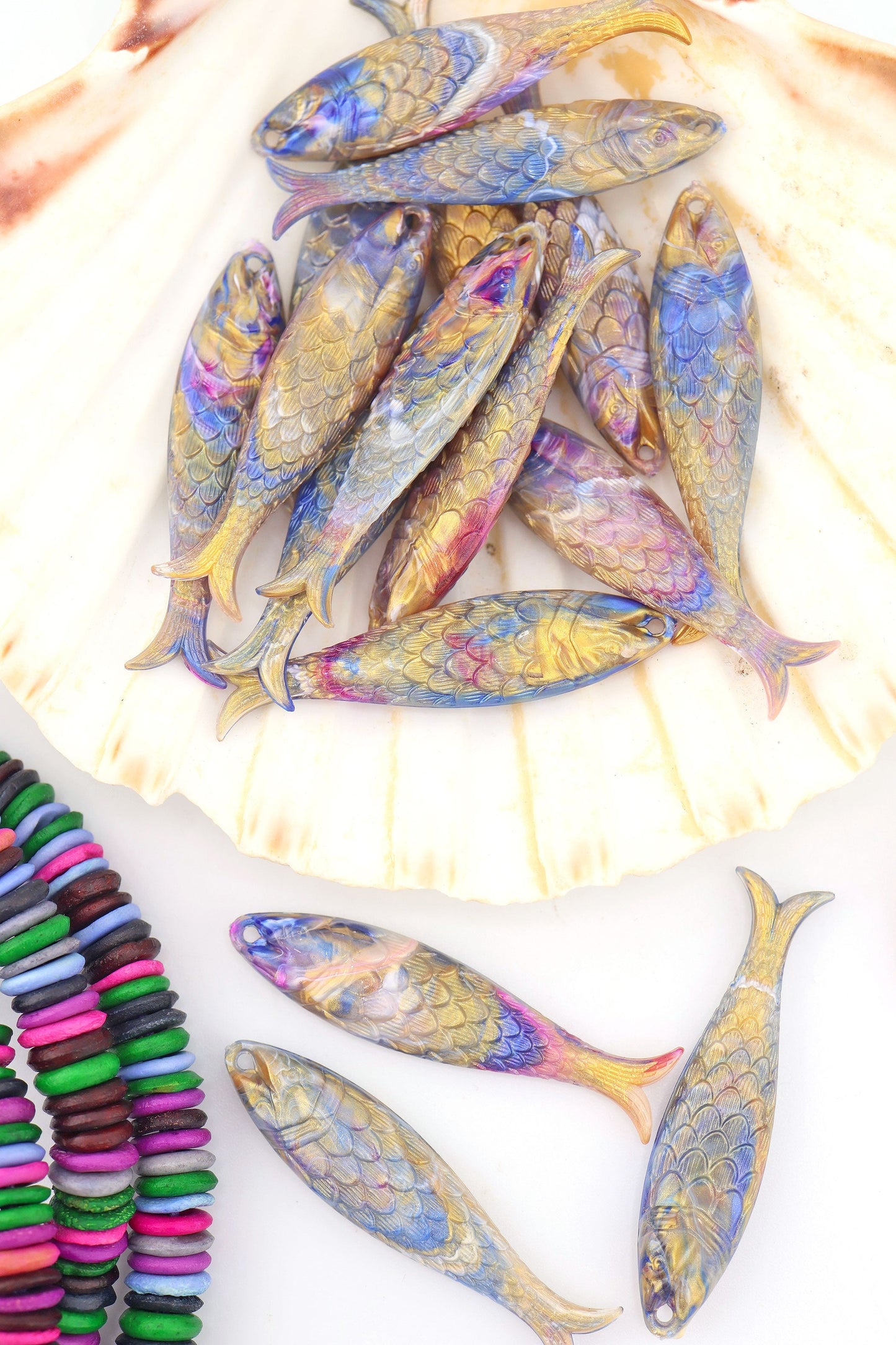 Galaxy Swirl Fish Beach Charm, German Resin Amulet, 48mm, 1 Pendant