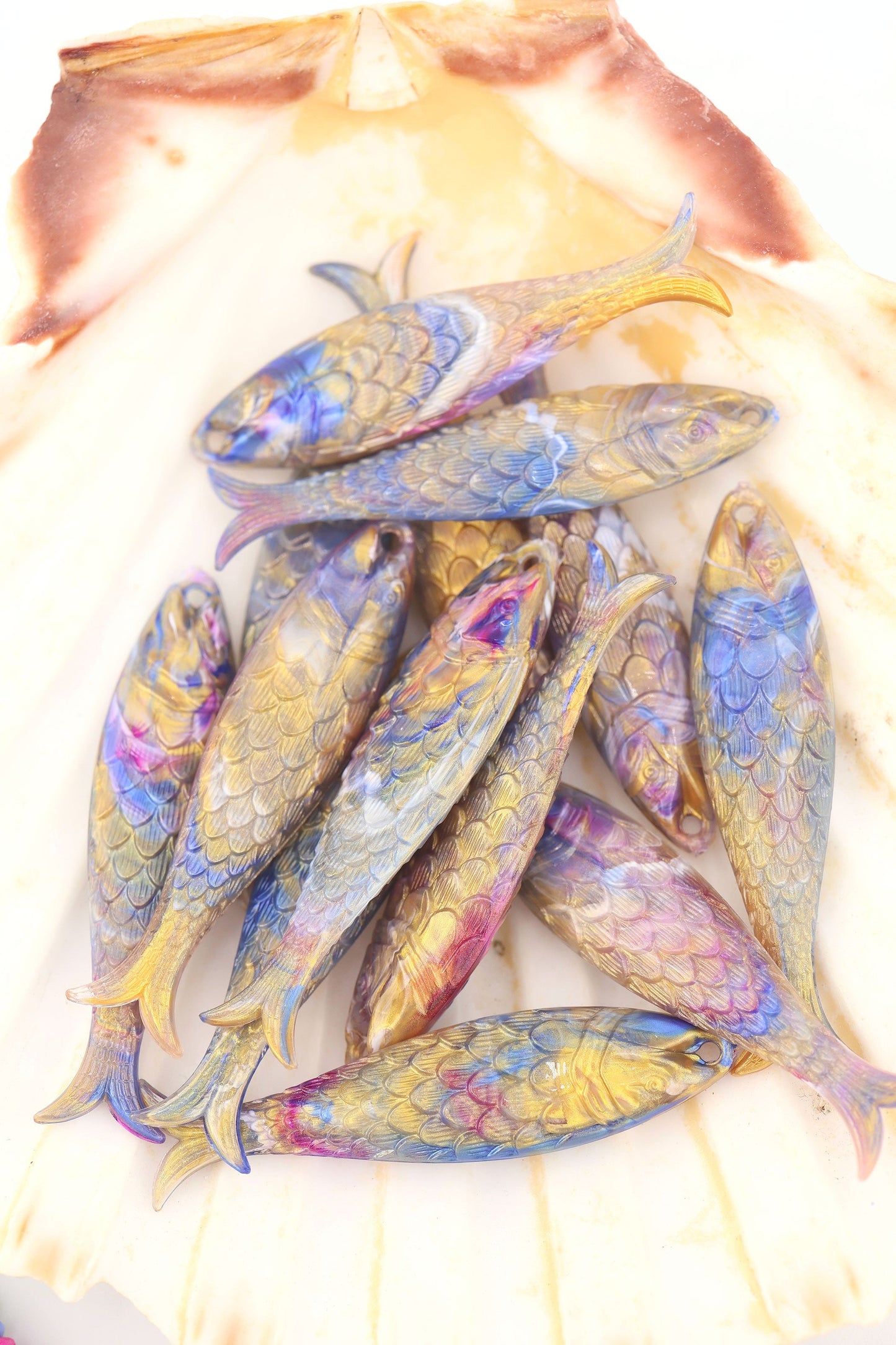 Galaxy Swirl Fish Beach Charm, German Resin Amulet, 48mm, 1 Pendant