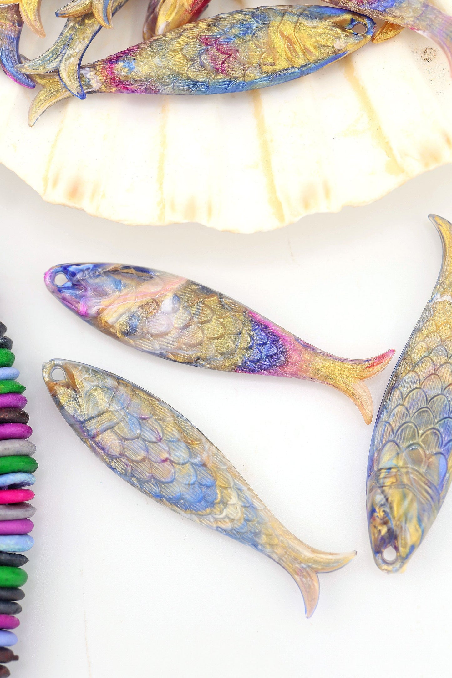 Galaxy Swirl Fish Beach Charm, German Resin Amulet, 48mm, 1 Pendant