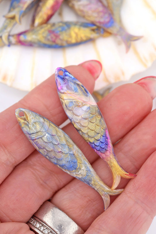 Galaxy Swirl Fish Beach Charm, German Resin Amulet, 48mm, 1 Pendant