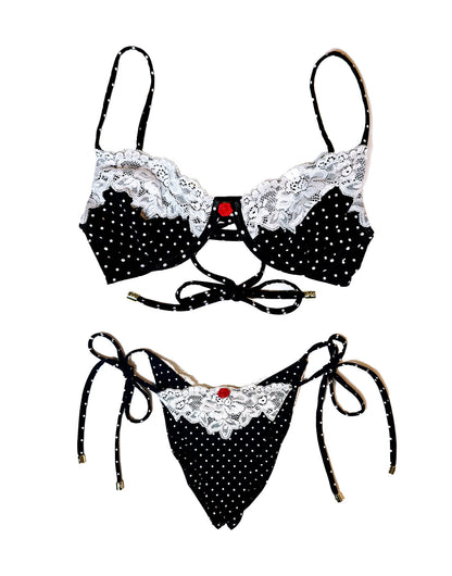Gigi Tie Side Skimpy Bottom - Black White Dot