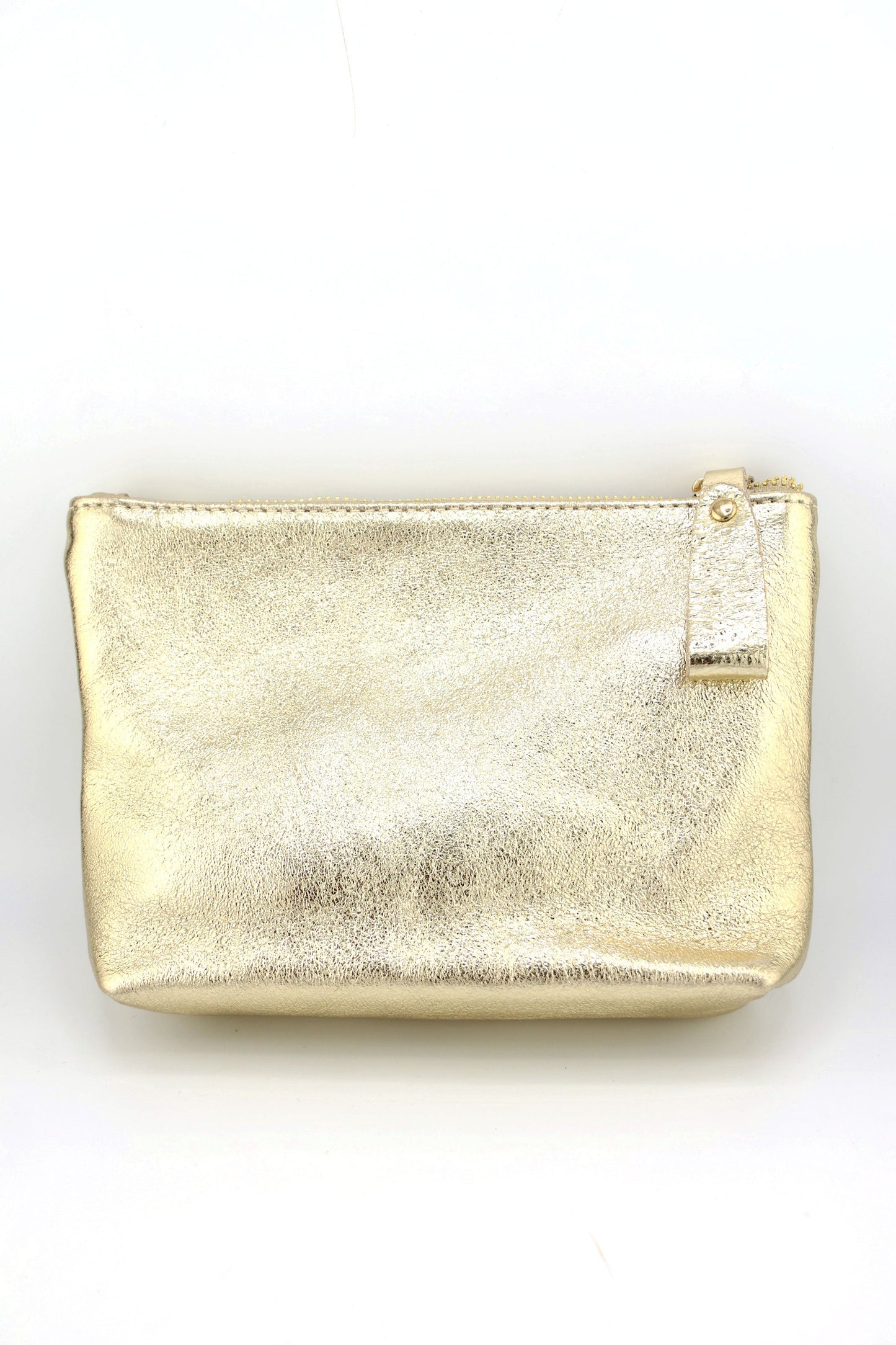 Metallic Italian Leather Zipper Pouch, Purse, 8" Soft Real Leather, Assorted Colors