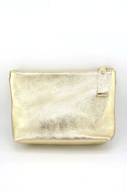 Metallic Italian Leather Zipper Pouch, Purse, 8" Soft Real Leather, Assorted Colors