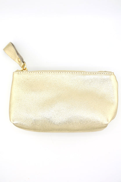 Midi Metallic Italian Leather Zipper Pouch, Purse, 7.5" Soft Real Leather, Assorted Colors