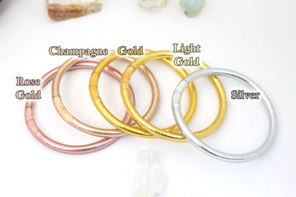 Mixed Metal Bangle Stack, Thai Buddhist Temple Bracelets, Mantra Bangle Set, Sizes Available
